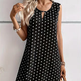 Ladies' Fashionable Casual Pullover Polka Dot Dress With Hollowed Out Collar And Round Neck Wavy Edge Skirt