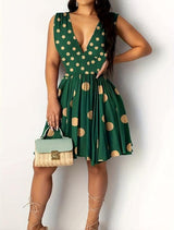 Ladies' V-Neck Polka Dot Print Dress | Stylish and Timeless Fashion Essential