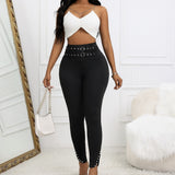 Ladies’ Solid Color High Waist Slim Fit Pants with Slit Detail | Casual Style with Belt Design