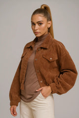 Women's brown corduroy jacket with button closure – vintage casual outerwear