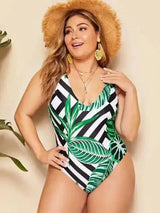 Digital printing plus fat one-piece swimming-Green-1