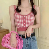 Buttoned Knit Crop Top for Casual Wear-Pink-1