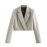 Womens Cropped Blazer Jacket-Beige-1