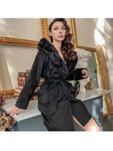 Good match with black hooded and thin fur collar coat-Black-1