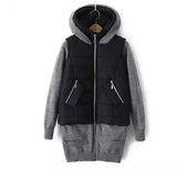 Hooded Padded Jacket with Knit Sleeves-Black-1