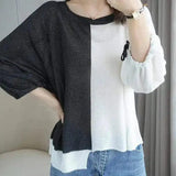 Women's Casual Two-Tone Knit Top-Black-1