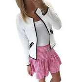 Women's Zippered Tweed Jacket-White-1