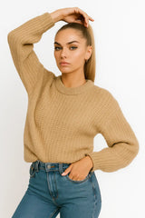 Beige chunky knit sweater for women - cozy oversized winter pullover