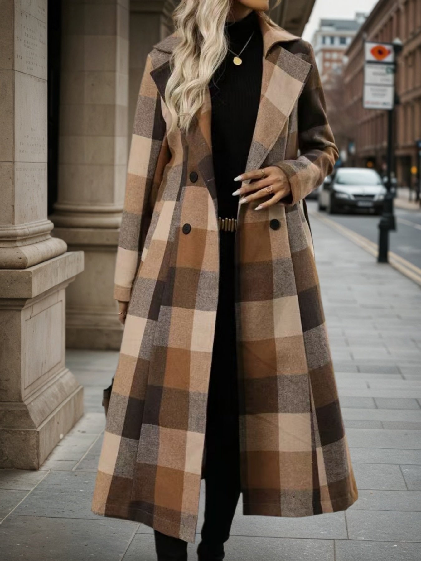 Lapel Wool Double-Breasted Coat