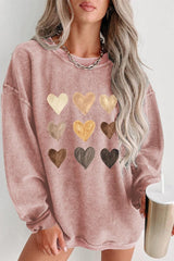 Heart Round Neck Dropped Shoulder Sweatshirt-Dusty Pink-6