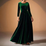 Velvet Pleated Long Sleeve Maxi Dress