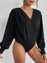 Perfee Surplice Ruched Long Sleeve Bodysuit-3