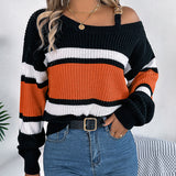 Colorblock Cold Shoulder Sweater