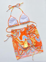 Multicolored Drawstring Ruched Three-Piece Swim Set-4