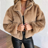 Plush Stand Collar Short Coat