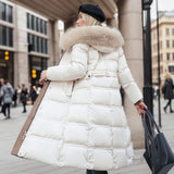 Chic Fur-Hooded Winter Belted Coat