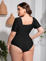 Plus Size Scoop Neck Short Sleeve One-Piece Swimsuit-2