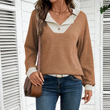 Color Block V-Neck Pullover