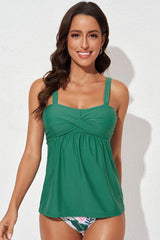 Full Size Adjustable Strap Tankini Set-Green-16