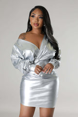 Fashion Women's High Elastic Leather Skirt Dress