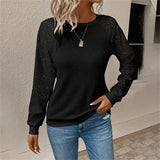 Lace Waffle Knit Long Sleeve Top