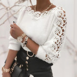 Lace Patch Soft Crewneck Sweater
