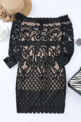 Off-Shoulder Long Sleeve Lace Dress-5