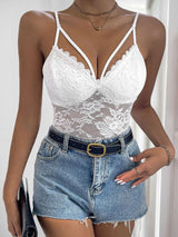 Perfee Spaghetti Strap Lace Bodysuit-3