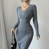 French Waist-tight Mid-length Sheath Inner Wear Base Skinny Knit Dress