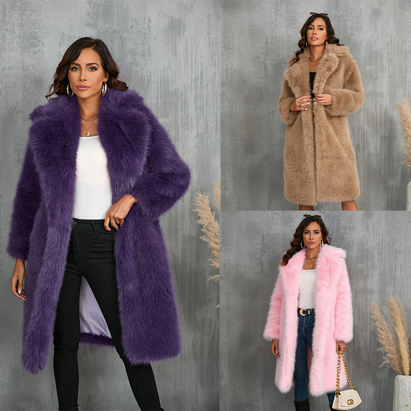 Chic Plush Fur Coat with Suit Collar