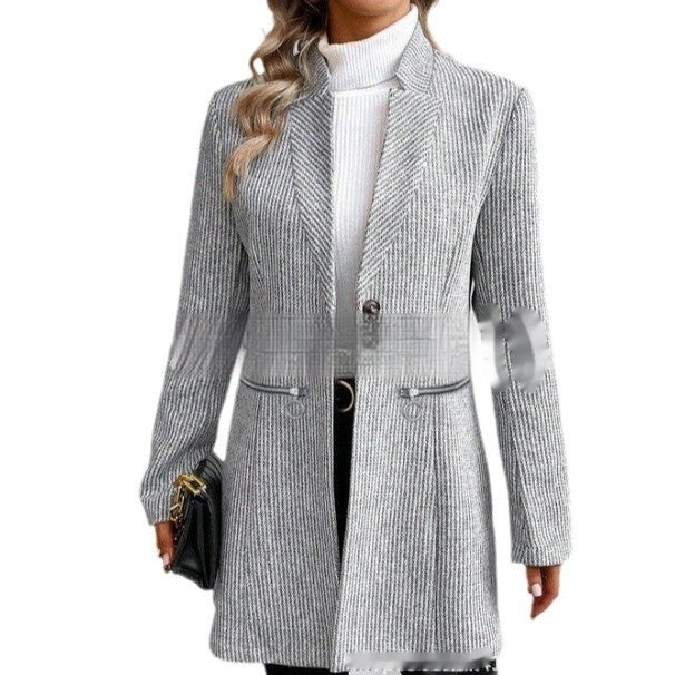 Chic Vertical Pattern Woolen Jacket