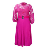 Lace Stitching Pleated Hollow-out Plus Size African Dress