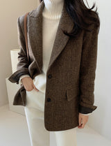 Chic Solid Wool Blazer for Women