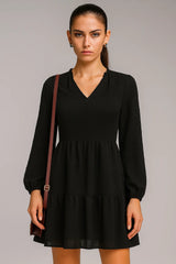 Sifon hosszú ujjú V-nyakú A-vonalú eredeti ruha