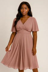 Divat egyszínű és V-nyakú derék vágás alkalmi nagy