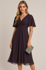 Divat egyszínű és V-nyakú derék vágás alkalmi nagy