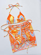 Multicolored Drawstring Ruched Three-Piece Swim Set-3