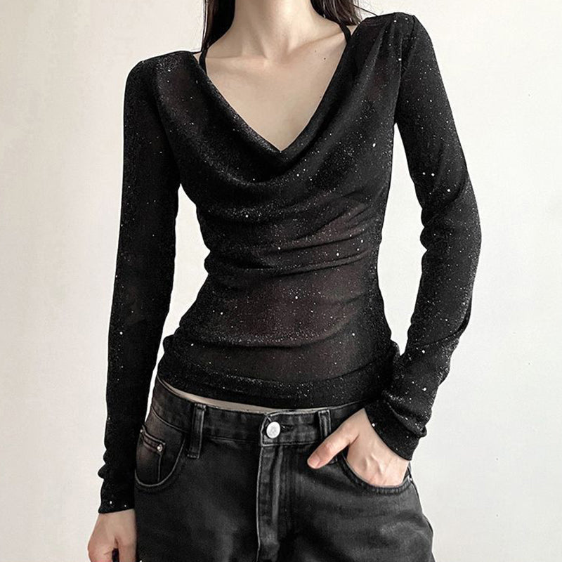 Sparkly Mesh Long Sleeve Top