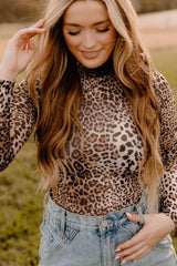 Turtleneck Leopard Long Sleeve Bodysuit-2