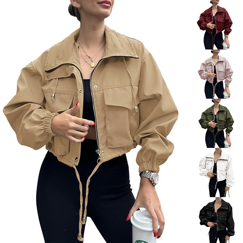 Chic Zip-Up Short Trench Jacket