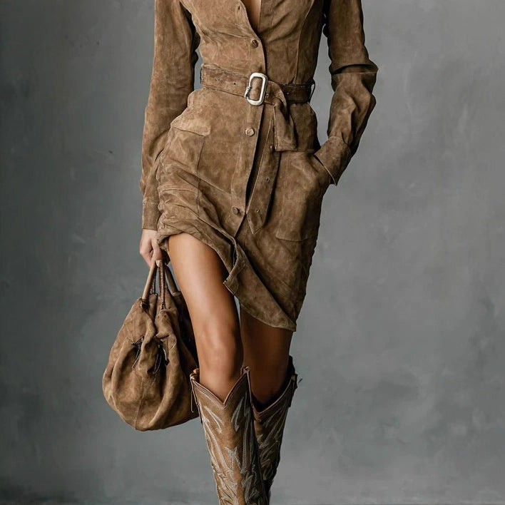 Chic Belted Blouse Dress