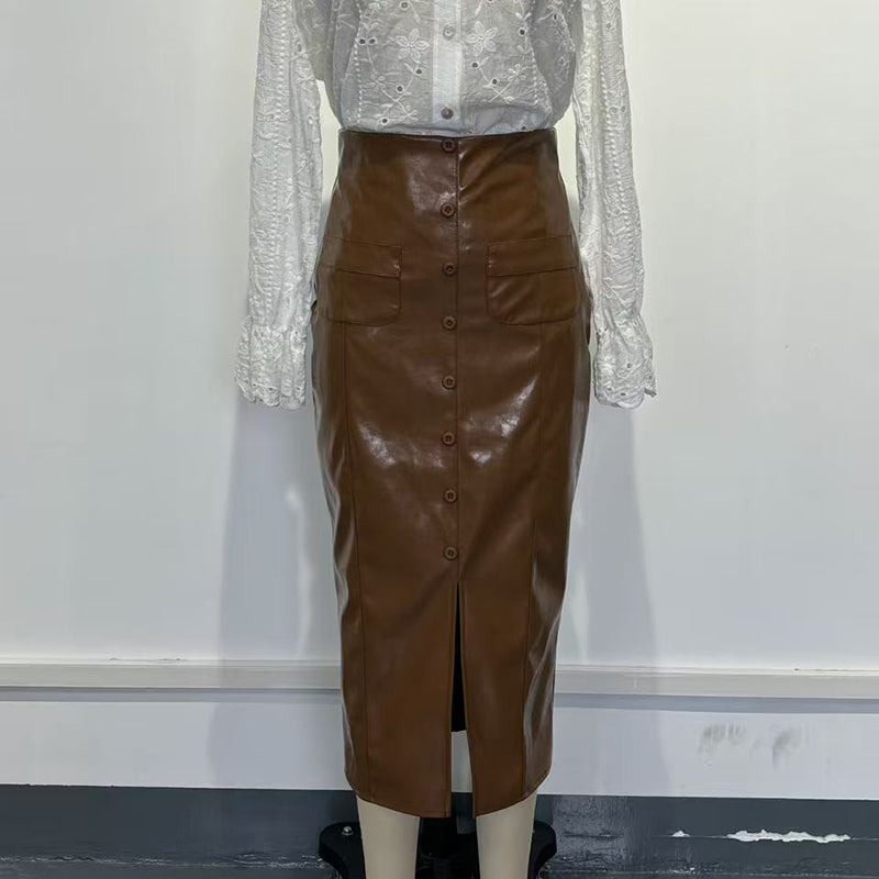 Faux Leather High Waist Midi Skirt