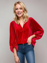 V-Neck Three-Quarter Sleeve Blouse-Scarlet-12