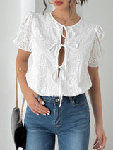 Perfee Tied Eyelet Short Sleeve Bodysuit-5