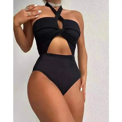 European And American Style Solid Color One Piece Swimsuit-2