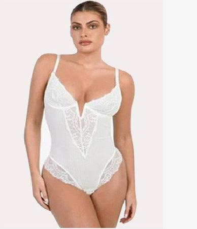 Lace Body Shaping Jumpsuit for Women-White-2