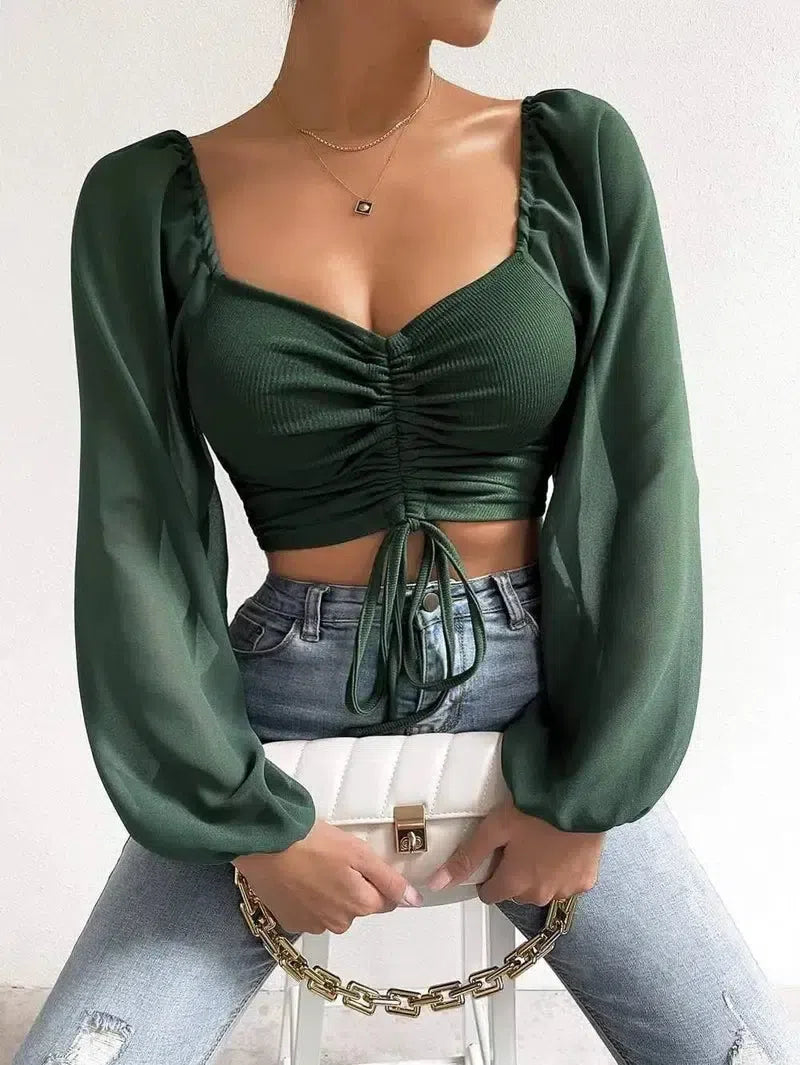 Chic Women's Dance Tops for Performance-army green-17