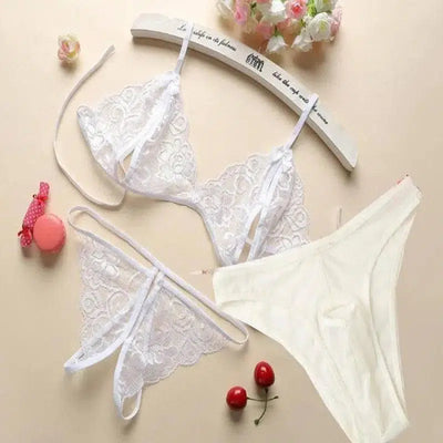 3-piece lace lingerie for couples-White-1