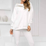 3pcs Women's Sports Suit Loose Hooded Pockets Sweatshirt And-White-15