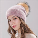 Angola Rabbit Fur Bonnet Girl 's Hat Fall Female Cap-WineRed-6